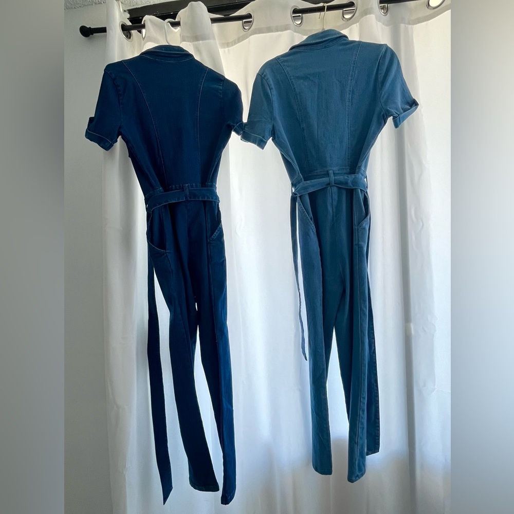 2 Haute Monde Blue Jumpsuits with Tie Waist and Tapered Legs - Picture 3 of 13